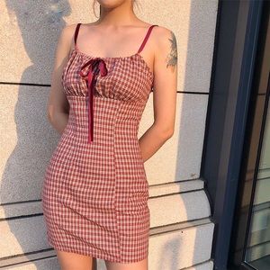 NEW Plaid Red Burgundy Velvet Straps Mini Dress